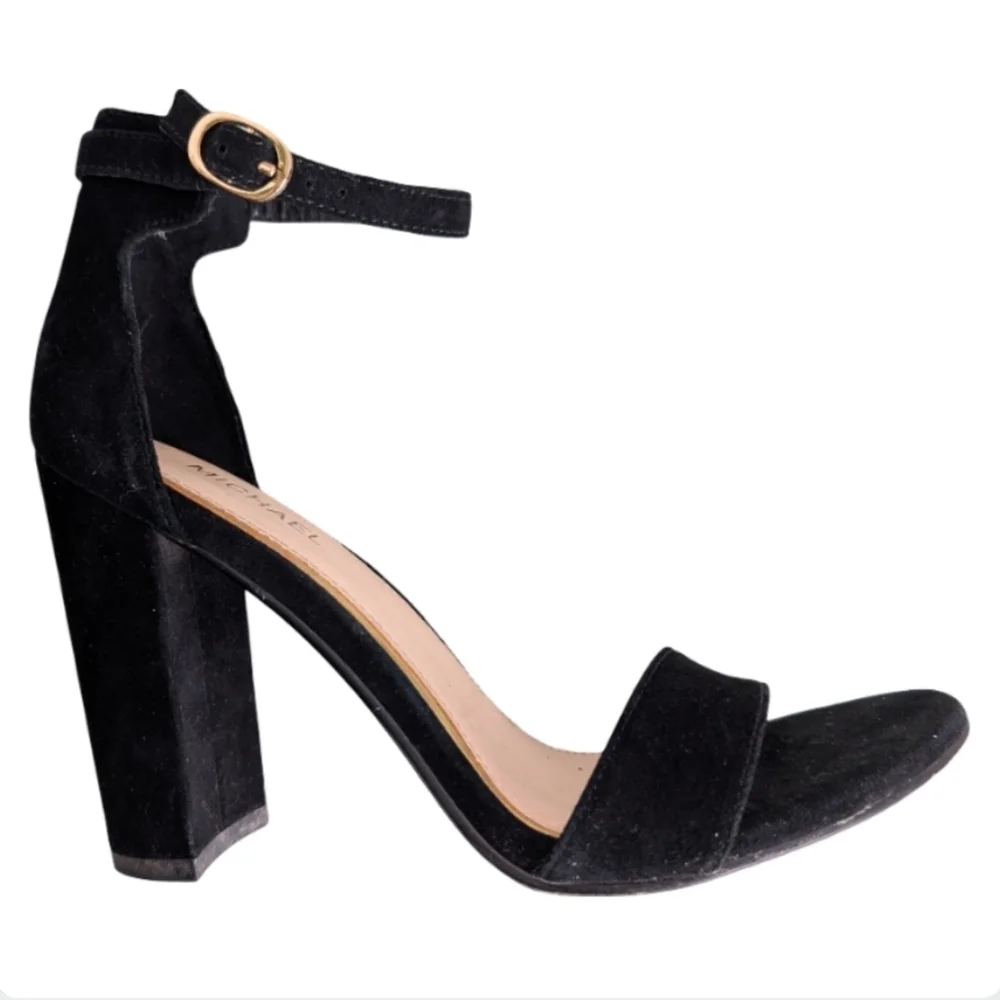 Michael By Michael Shannon Sammey Black Suede Block Heel Sandals Size 7